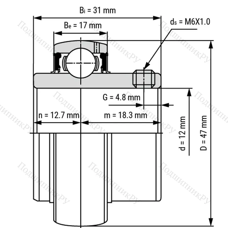 Радиальный шариковый подшипник UC 201 - Вал 12мм