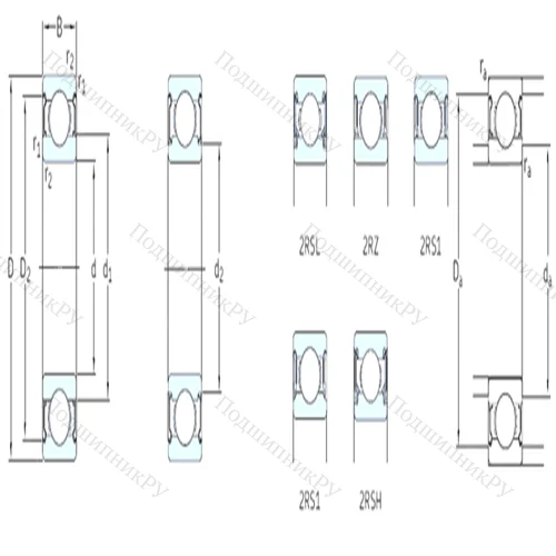 Подшипник шариковый радиальный 61808-2RZ от производителя  SKF