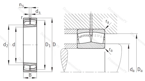 Сферический роликовый подшипник с конической посадкой на вал 22207 E 1K от производителя  FAG