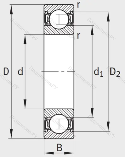 Однорядный шариковый подшипник 62208 A 2RSR от производителя  FAG