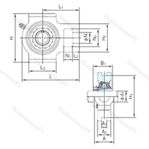 Подшипниковый узел шариковый радиальный UKTX 13+H 2313 от производителя  NACHI