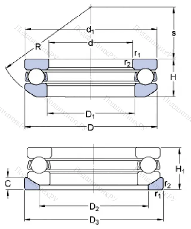 Упорный шариковый подшипник 18204 (53204+U 204) в Омске
