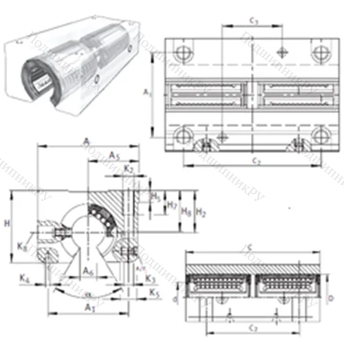 Подшипник шариковый линейный KTSOS 25-PP-AS от производителя  INA