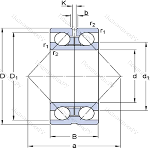 Двухрядные радиально-упорные шарикоподшипники 305263 D