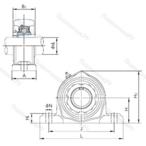 Подшипниковый узел шариковый радиальный UKPK 319+H 2319 от производителя  NACHI