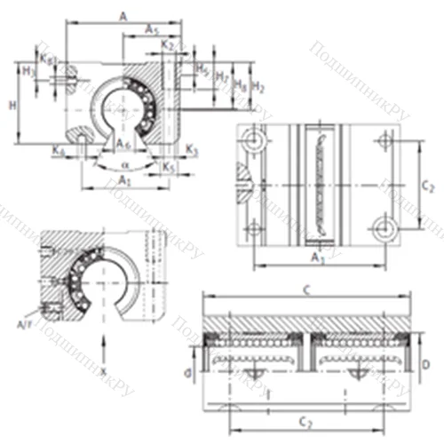 Подшипник шариковый линейный KTNOS 16 C-PP-AS от производителя  INA