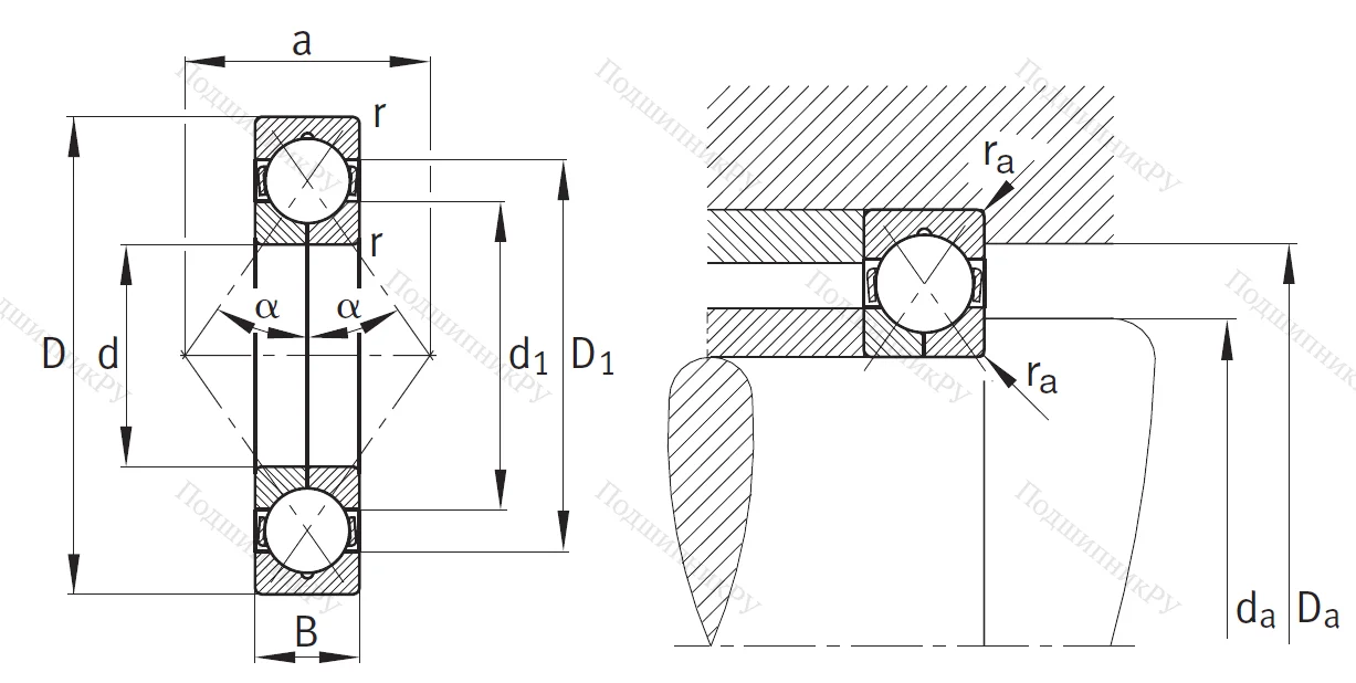 Радиально-упорный шариковый подшипник QJ 216 XL MPA от производителя  FAG