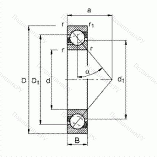 Подшипник шариковый радиально-упорный 7200-B-TVP от производителя  FAG Подшипник шариковый радиально-упорный 7200-B-TVP от производителя  FAG