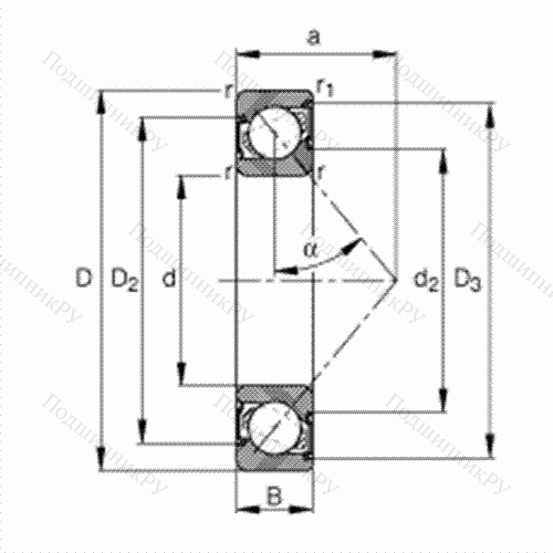 Подшипник шариковый радиально-упорный 7210-B-2RS-TVP от производителя  FAG Подшипник шариковый радиально-упорный 7210-B-2RS-TVP от производителя  FAG